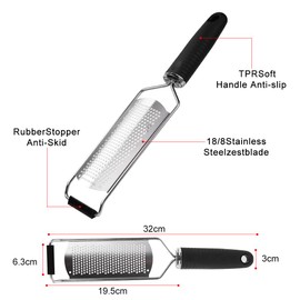 Parmesan Käsereibe, Zitronenschaber Edelstahl Handreibe mit Gummigriff zum Reiben von feinem Parmesan Käse Zitrone
