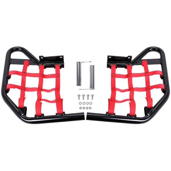 HECASA Nerf Bars Foot Pegs Compatible with All Years Yamaha Raptor 700 YFM 700 YFM700 YFM700R Side Steps Heel Guards(Black Nerf + Red Nets)