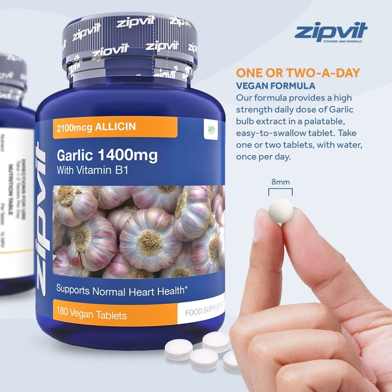 Garlic Tablets 1400mg, 2100mcg Allicin per Tablet with Added Vitamin