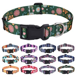 Mihqy Adjustable Soft and Comfortable Nylon Dog Collar for Small Medium Large Dogs Puppies Cats (Dark Green Flower, XS)