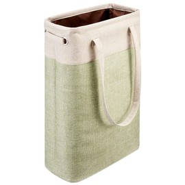 i BKGOO Laundry Basket with Handles Beige&Green Slim Laundry Bin Collapsible Dirty Clothes Basket Narrow Laundry Bag Foldable Dirty Hamper for Camping, Dorms, Apartments