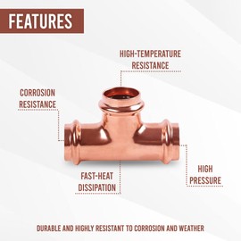 ProPress Fitting Copper Press Tee 1/2 Inch Fitting, No Lead Pressure Press 3 Way Tee Fittings 1/2" Equal Tee ProPress Press Copper Fitting Connection, Residential, Commercial Plumbing 0.5 Inch (20)