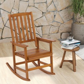 Mederlo Acacia Wood Outdoor Rocking Chiar, Patio Rocker for Front Porch, Deck, Indoor (2 pcs)