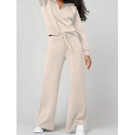 SHEKINI Women 2 Piece Tracksuits Sweatpant Outfits Sets Sweatsuit Long Sleeve Lapel Collar Half Zip Wide Leg Long Pant Pullover Lounge Sets for Women