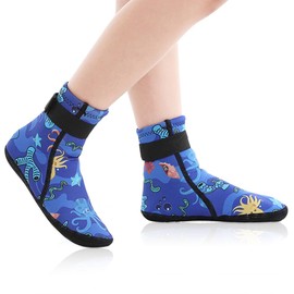 Aoreun Children's Neoprene Socks, Diving Socks with Velcro Fastening, 3 mm Neoprene Socks, Non-Slip Warming Diving Socks for Surfing, Beach Volleyball, Beach, Snorkelling and Water Sports, Size 31-33