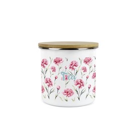 Purely Home Carnation Flowers Tea Storage Canister - Pink & Blue Floral Kitchen Housewarming Gifts - White Metal Enamel Medium Sized Kitchen Food/Drinks Storage Container