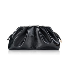 Milisente Women's Clutch Cloud Pleated Evening Bag Elegant Bag Small Handbag PU Leather Shoulder Bag for Wedding with Zip, black