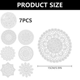7Pcs White Vintage Crochet Lace Doilies - Handmade Round 6 Inch Table Placemats for Kitchen Wedding Party Dresser Decor Rustic Coasters Multi-Use Place Mats