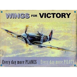 Spitfire Wings of Victory. World War II Battle of Britain aeroplane legend. Royal Airforce. Small Metal/Steel Wall Sign by RKO
