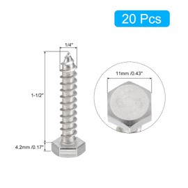 sourcing map Hex Head Lag Screws Bolts, 20pcs 1/4" x 1-1/2" 304 Stainless Steel Partial Thread Wood Screws