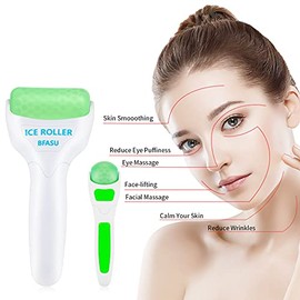 Rodillo de hielo, rodillo facial, 2 piezas, herramientas de masaje con mini rodillo para ojos, cara y cuerpo, relaja y alivia la hinchazón, líneas fin