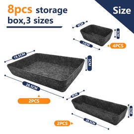 Cbilzxer Felt Drawer Organiser, Set of 8, Felt Drawer Organiser, Washable Felt Organiser for Dressing Table for DIY Drawers (Dark Grey)