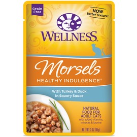 Wellness Healthy Indulgence Natural Grain Free Wet Cat Food, Morsels Turkey & Duck, 3-Ounce Pouch (Pack Of 24)