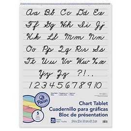 Pacon Colored Paper Chart Tablet, 5 Assorted Colors, Cursive Cover, 1" Ruled 24" x 32", 25 Sheets