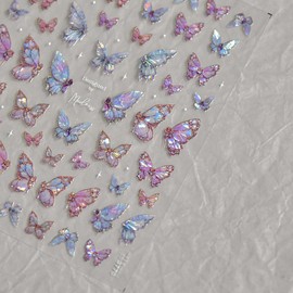 Butterfly Nail Art Stickers Decals Pink Shell Light Butterfly Spring Nail Stickers 1PCS 5D Self-Adhesive Butterfly Design Slider Manicure Accessories Spring Nail Art Supplies Decorations Charms
