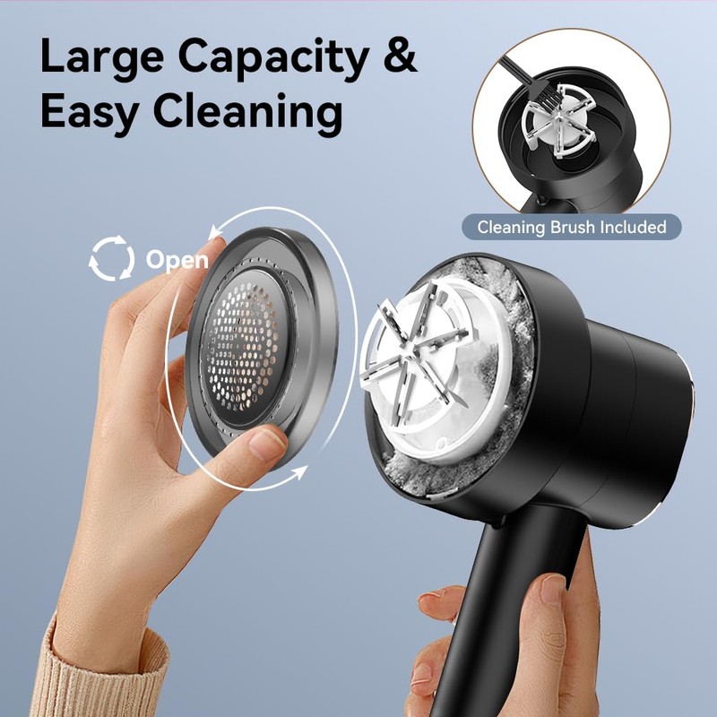 Rechargeable Fabric Shaver, 6-Leaf Blades, LED Display, 3 Speeds
