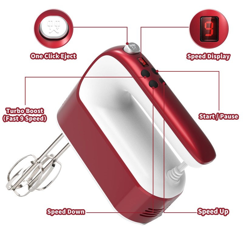 Yomelo 9-Speed Digital Hand Mixer Electric, 400W Powerful DC Motor,