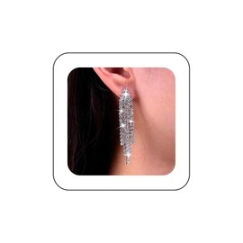 Sttiafay Vintage Rhinestone Chandelier Tassel Earrings Crystal Chain Drop Earrings Silver Long Tennis Chain Earrings Shine Chandelier Bridal Earrings Jewelry for Women