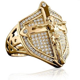 PikaLF Christian Jesus Cross Ring for Men, Crucifix Ring, Medieval Shield Ring, Crusader Sword Rings, Religious Amulet Ring, Christian Catholic Ring, NO