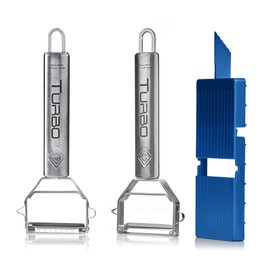 TURBO PRODUKTE Turbo Peeler & Turbo Julienne Slicer Small with Slicer Board - Set of 3 Peeler, Julienne Peeler & Slicer Board - Best Stainless Steel