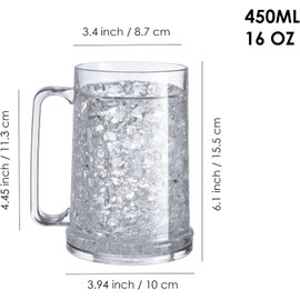 Doytn Double Wall Gel Frosty Freezer Ice Mugs Clear 16oz Set of 2 (Black and White)