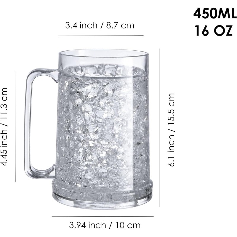 Doytn Double Wall Gel Frosty Freezer Ice Mugs Clear 16oz