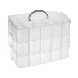 Bright Creations 3-Tier Stackable Plastic Craft Storage Containers with 30 Compartments and 40 Sticker Labels (9.5 x 6.5 x 7.2 Inch)