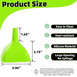 XIFOWE 2PCS Silicone Funnels, 3.94'' Large Opening Reusable Silicone Funnels Set, Space-Saving Flexible for Garage, Lab, Industrial Use, Oil, Detergent, Solvent Transfer Essentials, Easy Clean