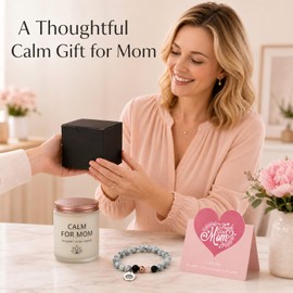 Gifts for Mom, Calm Candle and Stretch Lava Stone Bracelet Gift Set