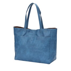 Miwoluna Women's Tote Bag, Business Tote, Large Capacity, A4, Lightweight, Pockets, Work or School, Business, Mother's Bag, Faux Leather, blue