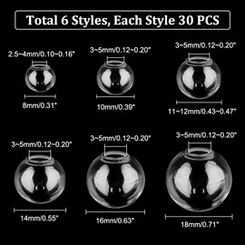 PH PandaHall 180pcs Mini Glass Globe, 6 Size Glass Ball Bottles Orbs Ball Wish Glass Ball Glass Spheres UV Planet Crystal Craft Ball for UV Resin Dice Pendant Charms Earring Making 8~18mm