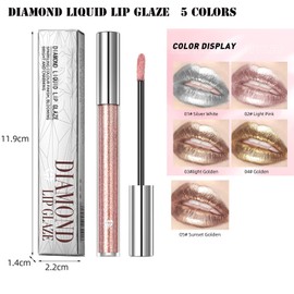 Mikabila Glitter Lipstick Metallic Shiny Glossy, Lip Gloss Metallic Diamond Lipstick Liquid Sparkle Shimmer Lipstick Nonstick Bowls Makeup Lip Gloss (Silver White + Golden)