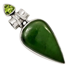Xtremegems Natural Canadian Nephrite Jade & Peridot 925 Silver Pendant Jewelry ALLP-27715