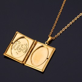 U7 Women 18K Gold Plated Photo Locket Necklace with Rolo Chain 22 Inch Rectangle Allah Pendant Muslim Jewelry