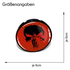 4 x Hub Caps, 60 mm Diameter, Wheel Centre Caps, Rim Sticker, Gel Emblem Doming for Car Rims, Tuning Accessories, Wheel Hub Caps DM006 (No. 4 Punisher Carbon Red, Hub Cap Set)