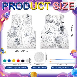AmazingSpark 6 Pack DIY Artist Vest Set for Kids, DIY Space Painting Vests, Palettes, Brushes, Pigments for Painting