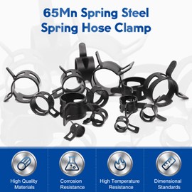 MroMax 10Pcs 0.98"(25mm) ID Spring Band Hose Clamps, Black Hose Clamp Fit for 1-1/8" OD Fuel Line, Silicone Vacuum Hose Pipe, Air Hose Tube and Water Pipe, Bushing Automotive Replacement Fastener