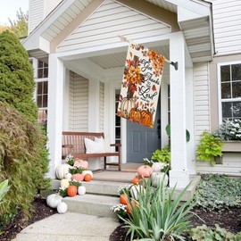 CROWNED BEAUTY Fall Cross Pumpkins House Flag Double Sided 28x40 Inches Religious Thanksgiving Large Burlap Welcome Seasonal Welcome Yard Decoration for Outside Porch CF1863-40