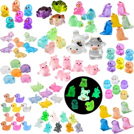 BXYIIGRU Luminous Mini Resin Animals 200 Pcs Glow in Dark to Hide Tiny Resin Animals Figurines Duck Lizard Dinosaur Cow for DIY Garden Miniatures Fairy Garden Accessories