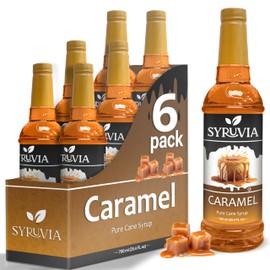 Classic Caramel Syrup by Syruvia 6-Pack, 25.4 fl oz, Wholesale Coffee Syrup Shops, Cafes, Baristas, Bistros, & Beverage Bars, Bulk Kosher & Gluten-Free
