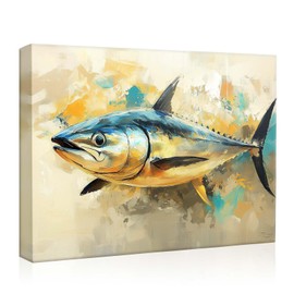 B.B.F MAKE Vibrant Tuna Canvas Wall Art, Bold Oil Painting Print for Deep-Sea Fishing Lovers, Striking Wall Decor - 14x30 inch Anglers' Amazing Home Decor for Living Room, Cabin, and Sea House