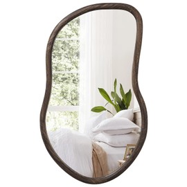 FEUFOAM Asymmetrical Wall Mirror Rustic Farmhouse Irregular Mirrors Wood Framed Mirror for Wall Brown Wall Mirrors Decorative Hanging Mirrors for Wall Living Room Bedroom Entryway