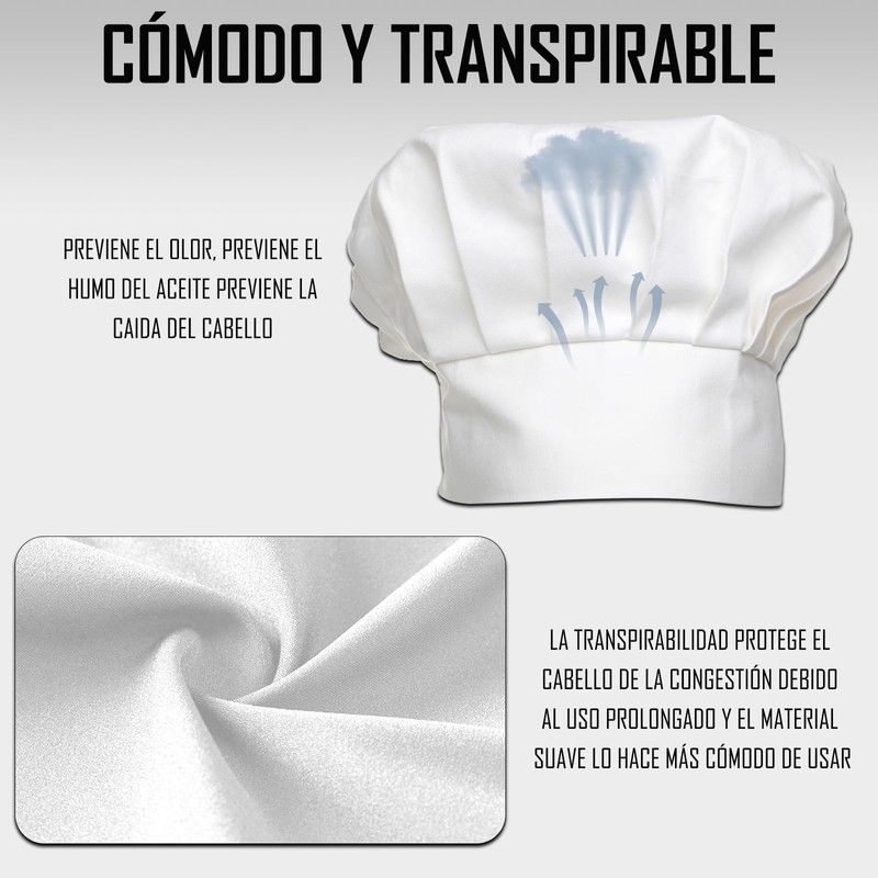 GFHGJH Gorros de Cocina Unisex,3 Piezas Gorro de elásticos Chef