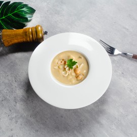 dingdaer Ceramics Rimmed Pasta Bowls Set of 4, 13.6 Oz Soup Plates with Wide Rim, White Salad Bowls for Soup, Dessert,Spaghetti, for Kitchen and Eating, Microwave Dishwasher Safe, 11 Inch