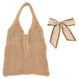 Beach Bags for Women, Boho Bag, Boho Tote, Crochet Bags for Women, Woven Fashionable and Cute Mesh, Can Be Carried on One Shoulder or By Hand, for Summer Vacation, with 1 Silk Scarf