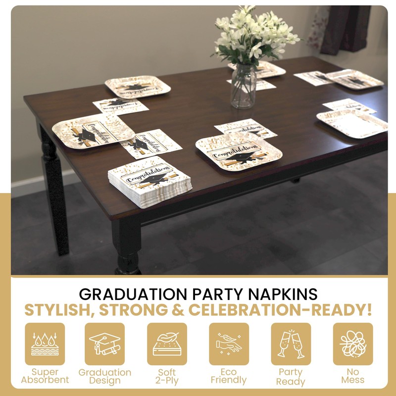 Iconikal 48-Count Graduation Party Napkins Disposable Paper Dinner Size, Congratulations