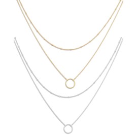 KGDUYC 2 x Gold Women's Layered Necklace Gold-Plated Chain with Pendant Round Plate Choker Double Chain Multilayer Delicate Waterproof Hypoallergenic Golden Chains Fashion Jewellery for Girls