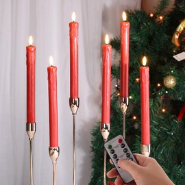 Girimax Red Christmas Flameless Taper Candles with Remote, Flickering Dripping Wax LED Candlesticks Battery Operated Set of 6