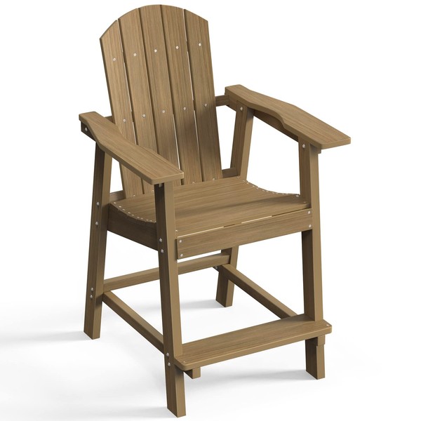 DWVO 25" Tall Adirondack Chair, Poly Bar Height Balcony Chairs, Weather Resistant Outdoor Barstool Lifeguard Chair for Deck Pool Patio and Porch, Brown