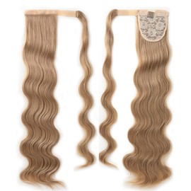 24 Inch Long Drawstring Ponytail Extension Body Wave Pony Tails Synthetic Long Curly Wavy Clip in for Daily Party Use Beach Blonde 18#